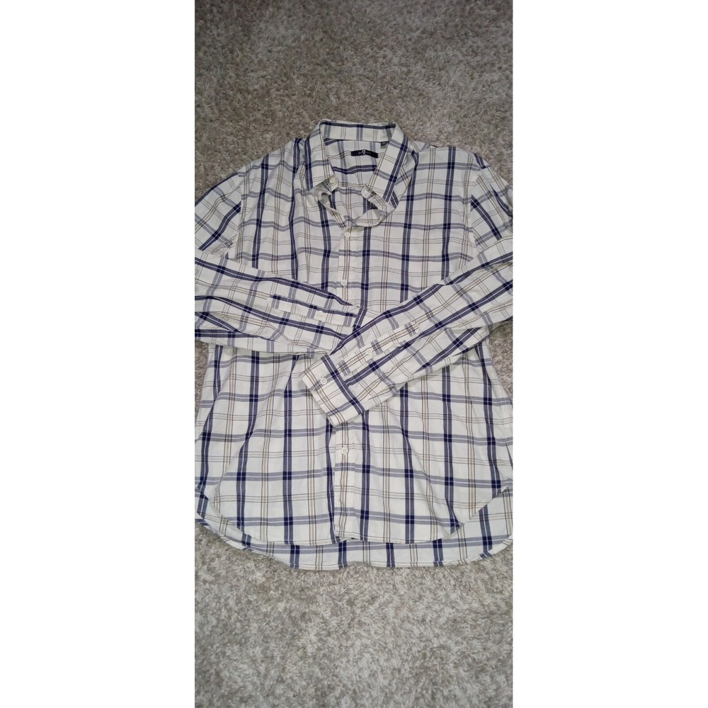 Men's 7 For All Mankind Button Down Shirt Size XXL Color White‎ Blue 100% Cotton